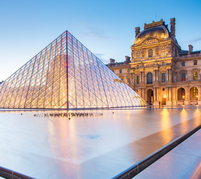 Paris, France - May 14, 2014: Sunset view of Louvre Museum in Paris, France.